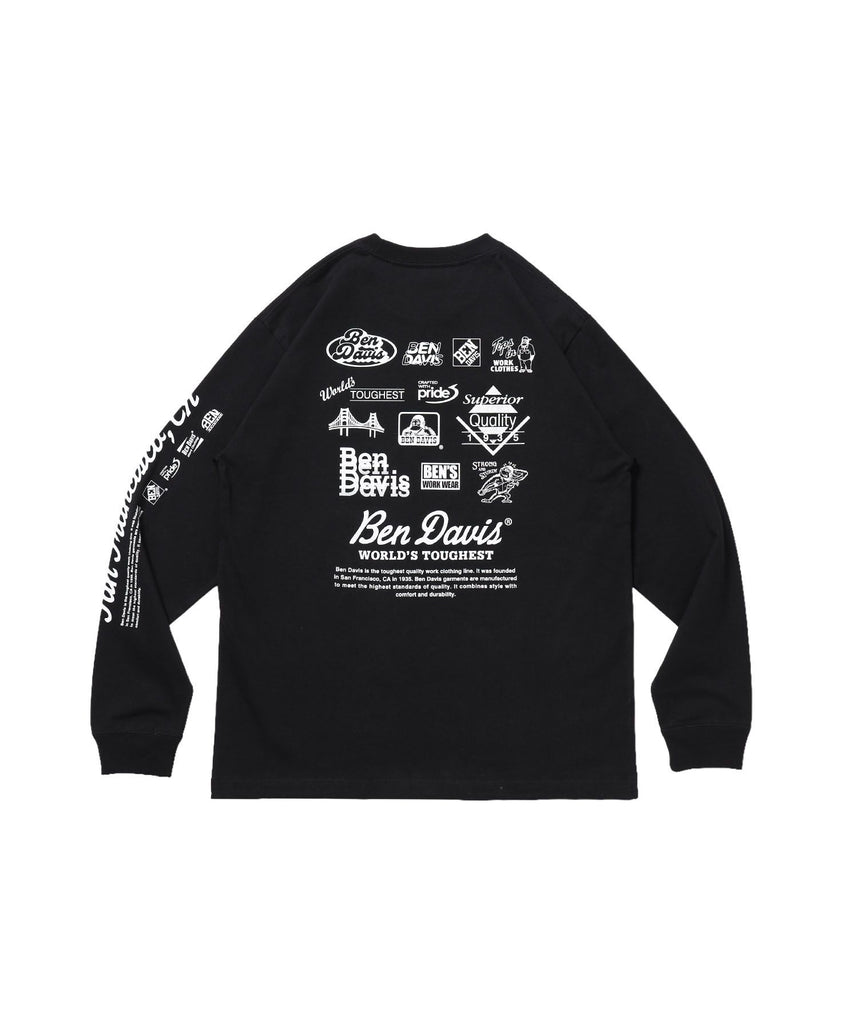 【BEN DAVIS（ベンデイビス）】GRAPHIC L/S TEE (REG) / ロンT ユニセックス レギュラーフィット 長袖 ラバープリント ブラック