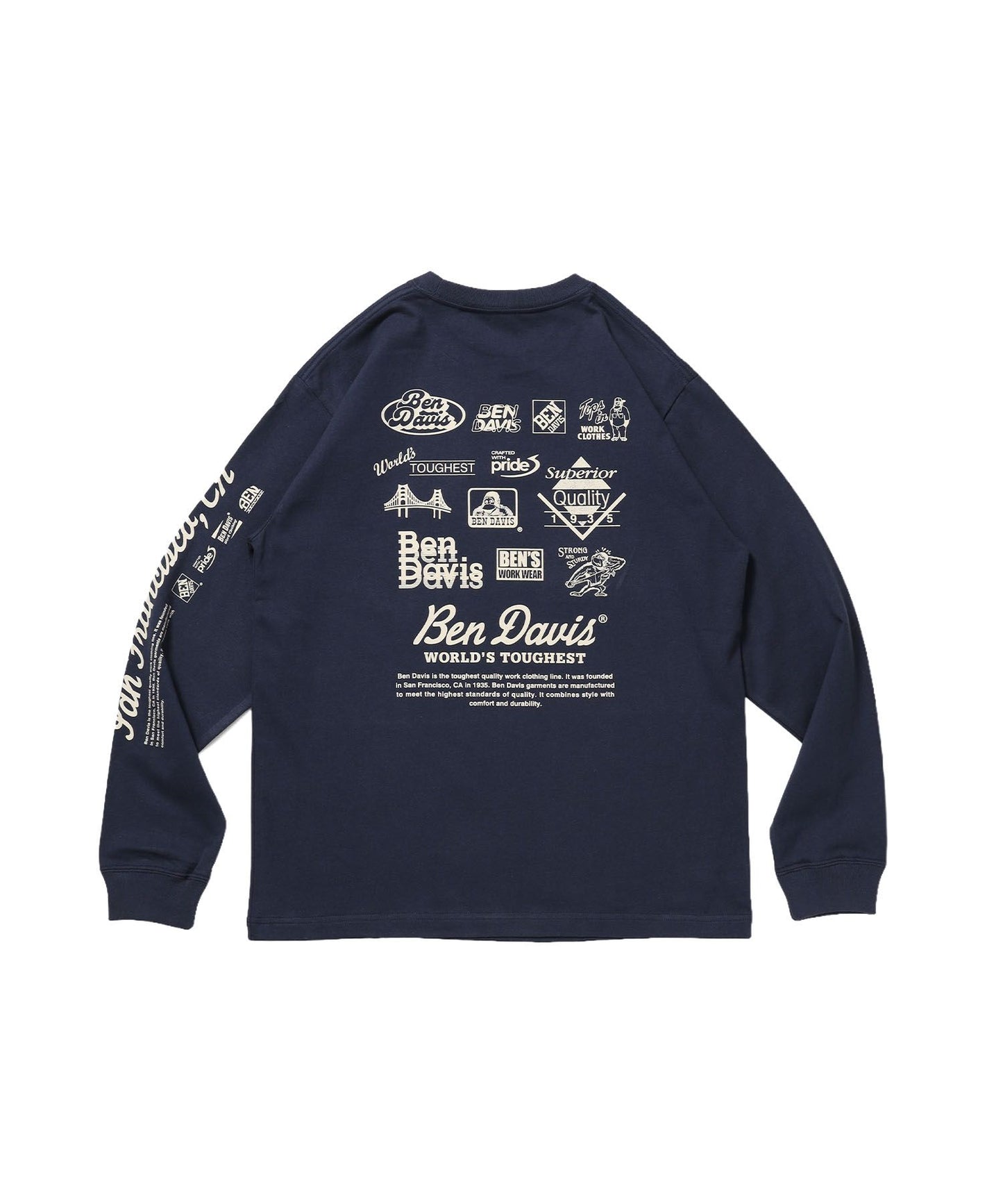 【BEN DAVIS（ベンデイビス）】GRAPHIC L/S TEE (REG) / ロンT ユニセックス レギュラーフィット 長袖 ラバープリント ネイビー