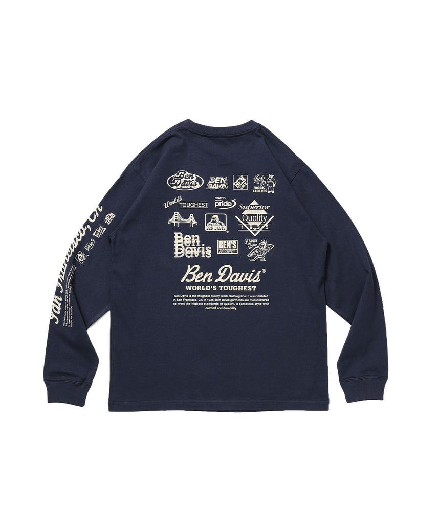 【BEN DAVIS（ベンデイビス）】GRAPHIC L/S TEE (REG) / ロンT ユニセックス レギュラーフィット 長袖 ラバープリント ネイビー