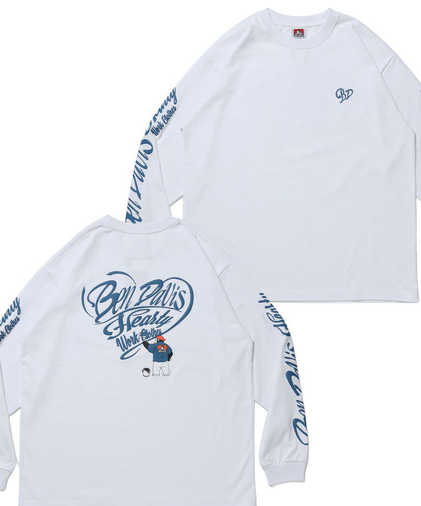 【BEN DAVIS（ベンデイビス）】GRAPHIC WIDE L/S TEE / ワイドシルエット グラフィック ロンT 長袖 ユニセックス ホワイト