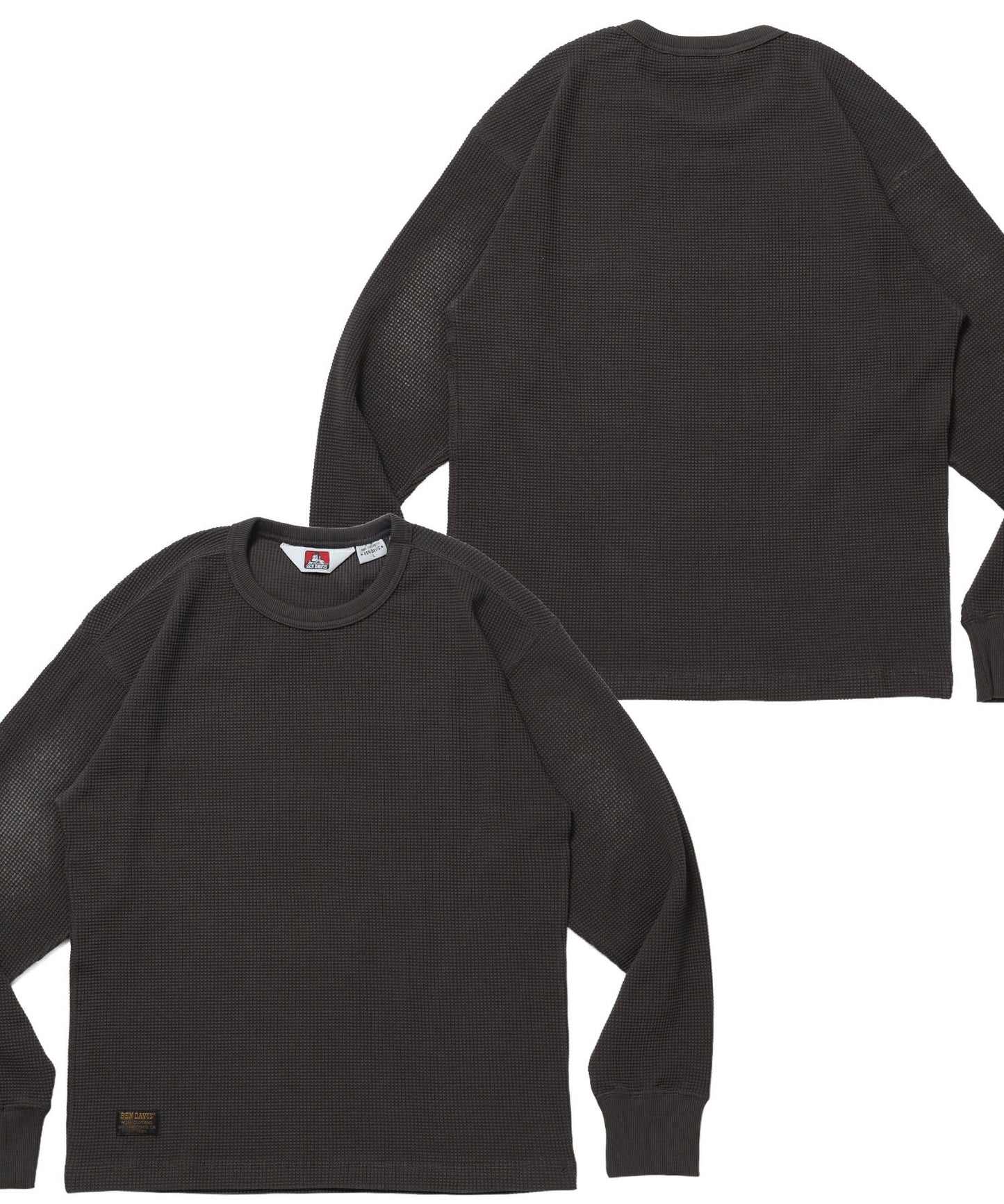 【BEN DAVIS（ベンデイビス）】WAFFLE L/S CREW / ワッフル クルーネック 長袖 ロンT ユニセックス ダークブラウン