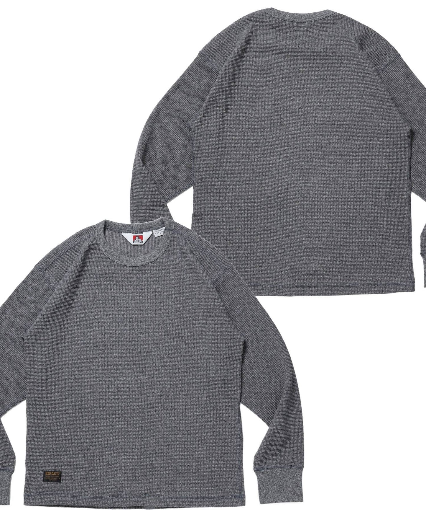 【BEN DAVIS（ベンデイビス）】WAFFLE L/S CREW / ワッフル クルーネック 長袖 ロンT ユニセックス グレー