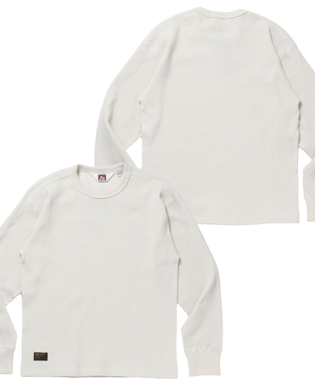 【BEN DAVIS（ベンデイビス）】WAFFLE L/S CREW / ワッフル クルーネック 長袖 ロンT ユニセックス オフホワイト