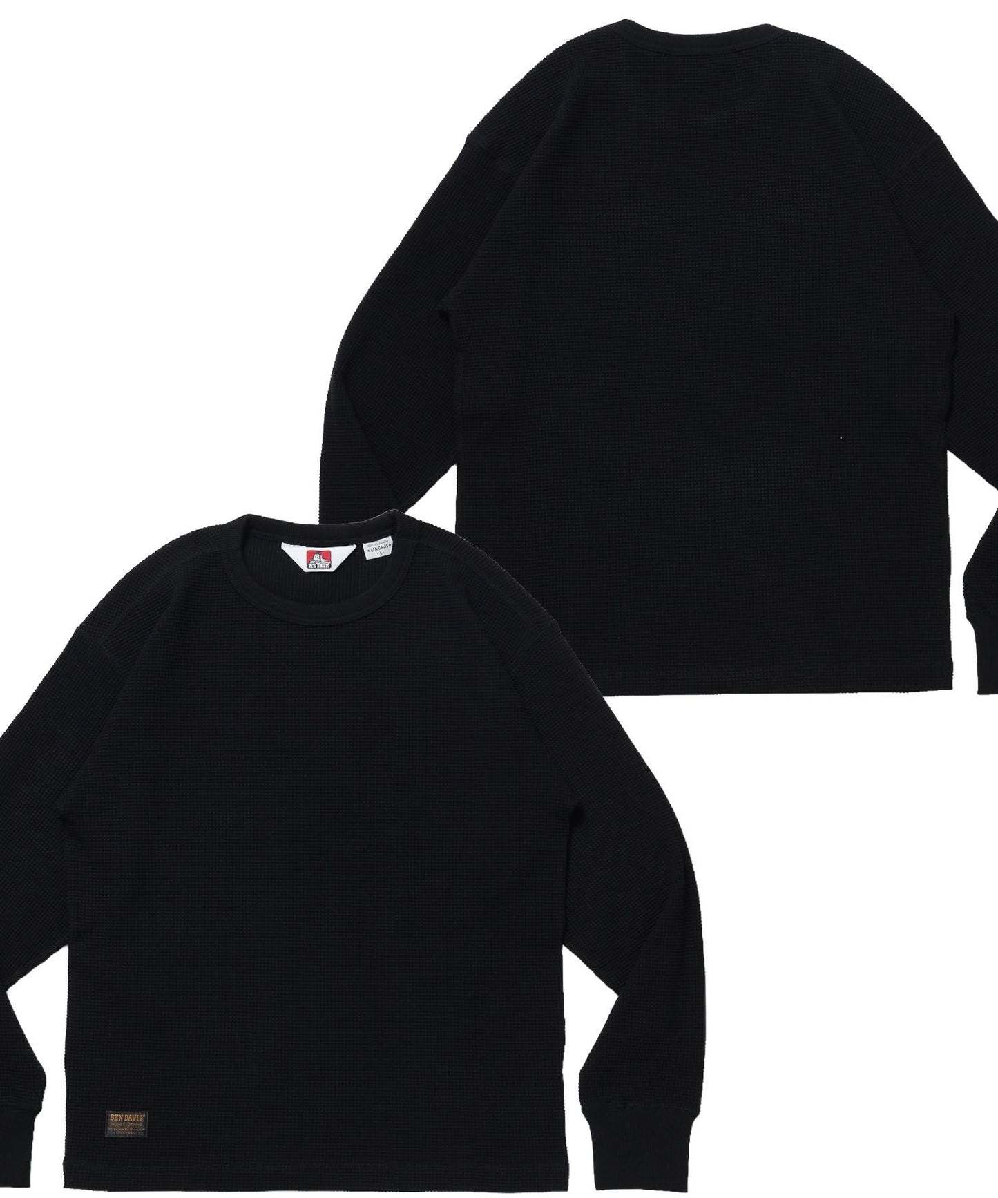 【BEN DAVIS（ベンデイビス）】WAFFLE L/S CREW / ワッフル クルーネック 長袖 ロンT ユニセックス ブラック