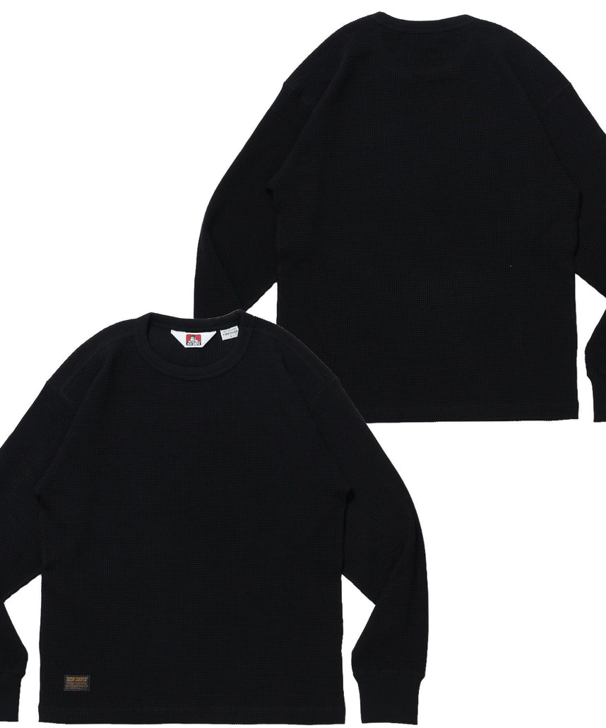 【BEN DAVIS（ベンデイビス）】WAFFLE L/S CREW / ワッフル クルーネック 長袖 ロンT ユニセックス ブラック