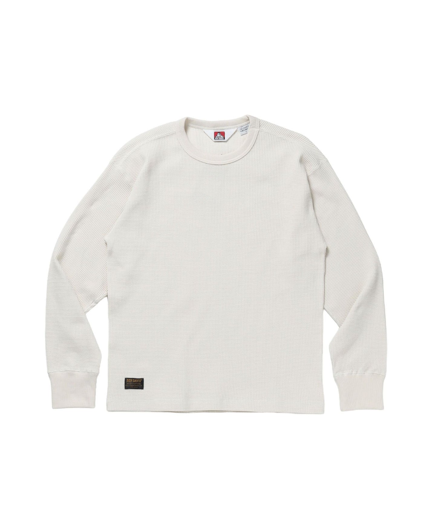 【BEN DAVIS（ベンデイビス）】WAFFLE L/S CREW / ワッフル クルーネック 長袖 ロンT ユニセックス オフホワイト