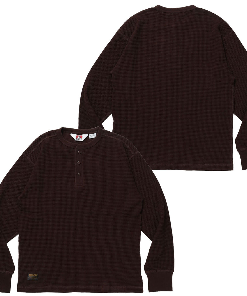 【BEN DAVIS（ベンデイビス）】WAFFLE L/S HENLEY / ワッフル ヘンリーネック ロンT ユニセックス 長袖 サーマル ブラウン