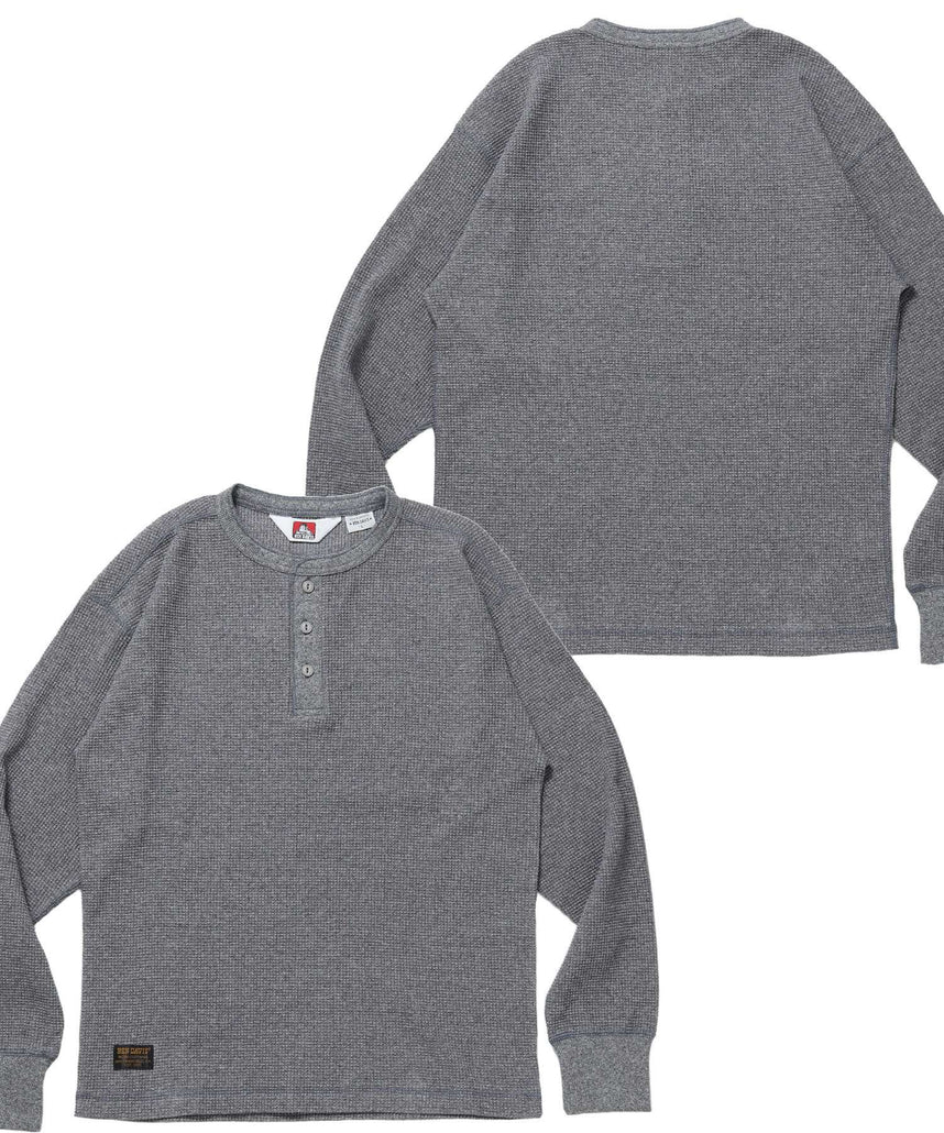 【BEN DAVIS（ベンデイビス）】WAFFLE L/S HENLEY / ワッフル ヘンリーネック ロンT ユニセックス 長袖 サーマル グレー