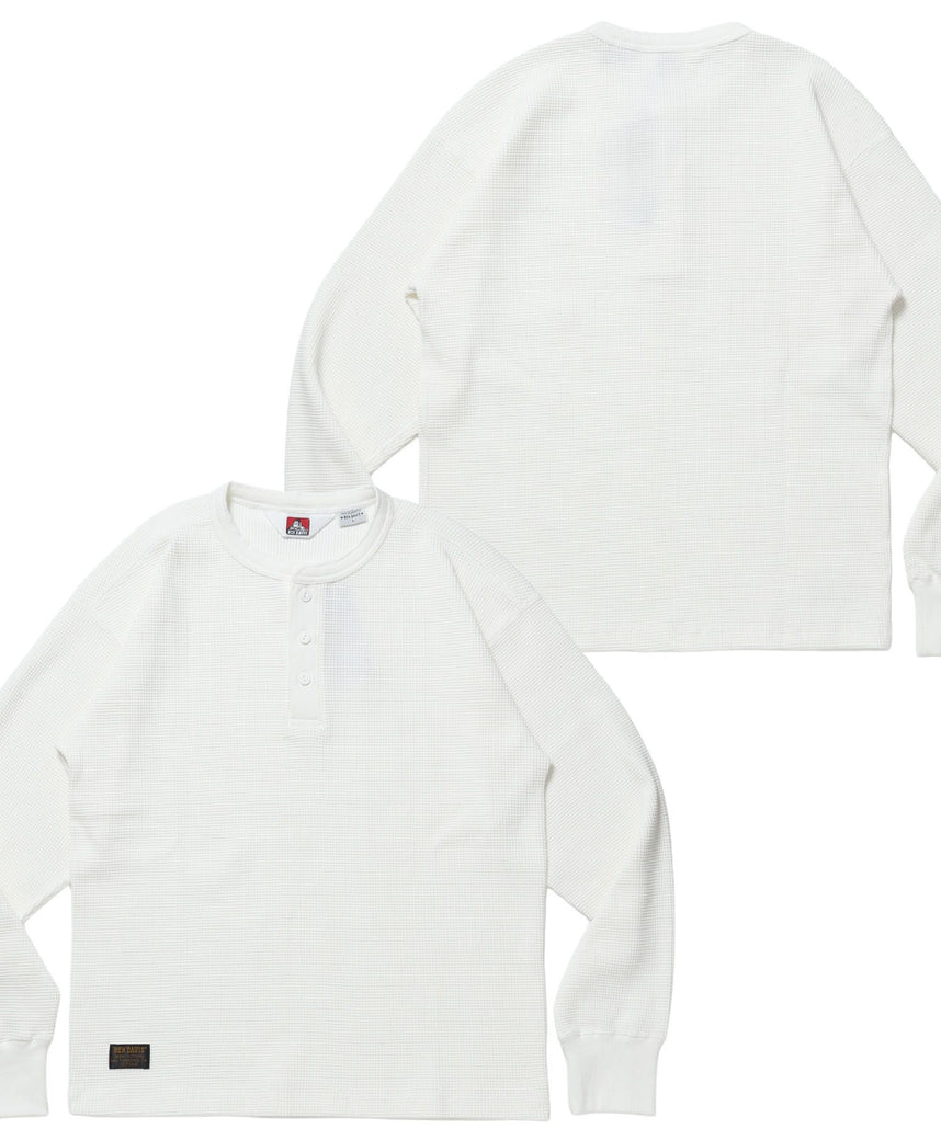 【BEN DAVIS（ベンデイビス）】WAFFLE L/S HENLEY / ワッフル ヘンリーネック ロンT ユニセックス 長袖 サーマル ホワイト