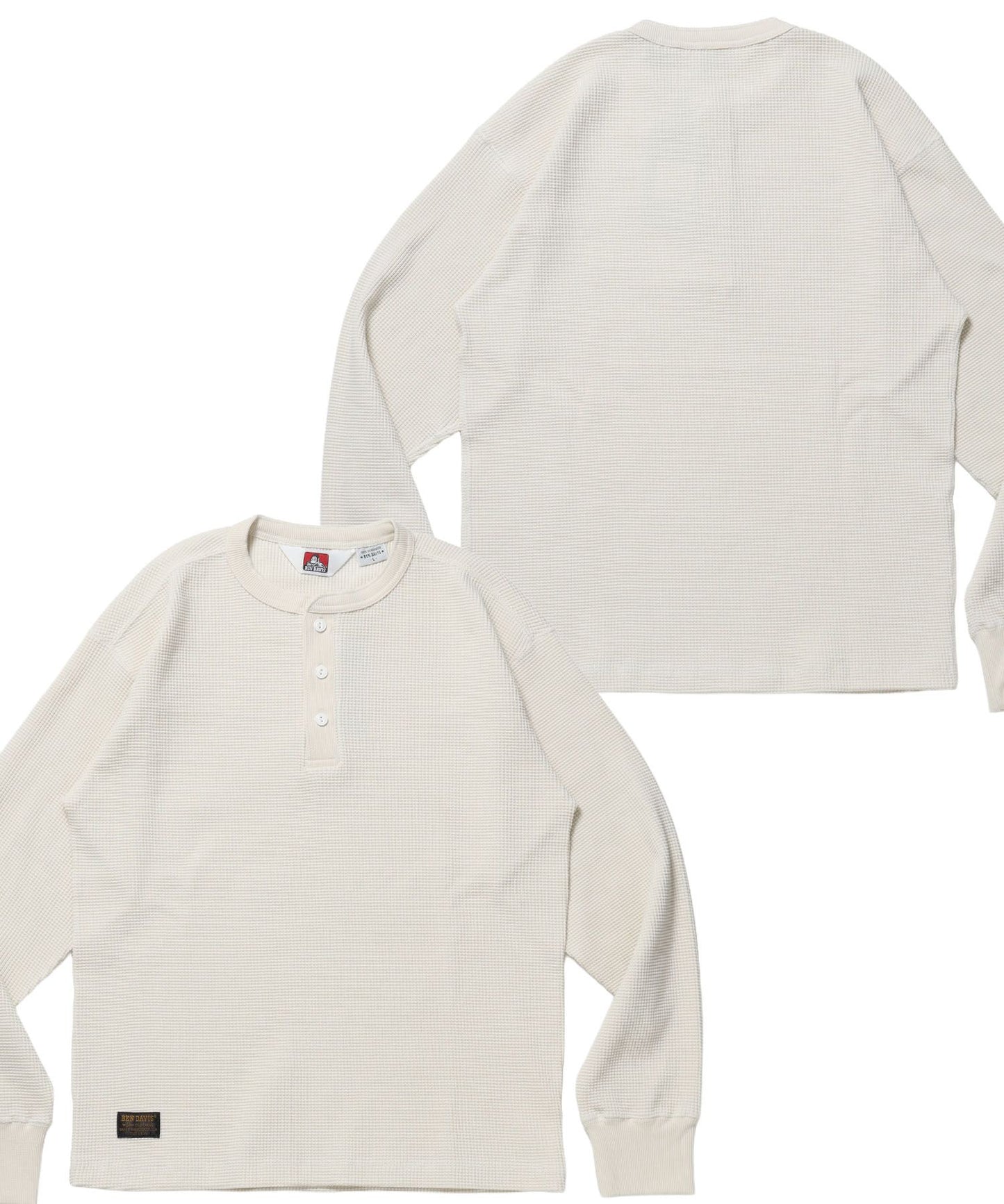 【BEN DAVIS（ベンデイビス）】WAFFLE L/S HENLEY / ワッフル ヘンリーネック ロンT ユニセックス 長袖 サーマル オフホワイト