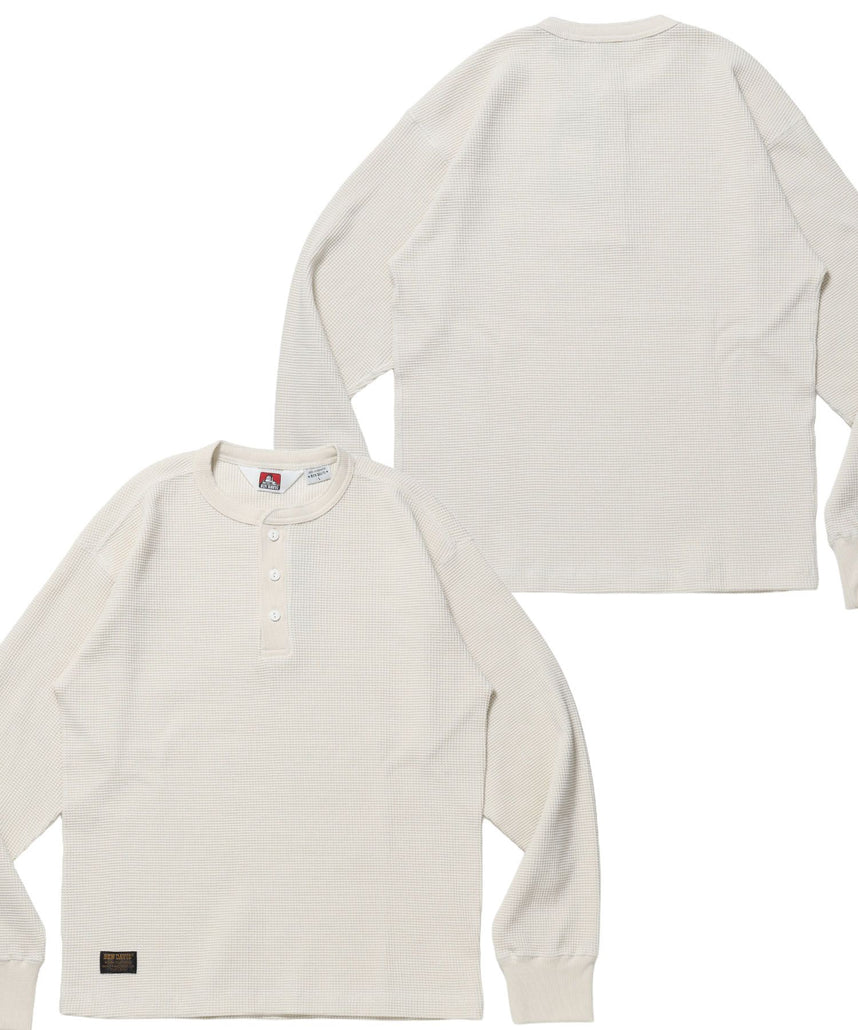【BEN DAVIS（ベンデイビス）】WAFFLE L/S HENLEY / ワッフル ヘンリーネック ロンT ユニセックス 長袖 サーマル オフホワイト