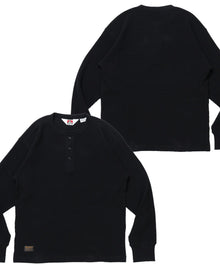 WAFFLE L/S HENLEY / ワッフル ヘンリーネック ロンT ユニセックス 長袖 サーマル ブラック