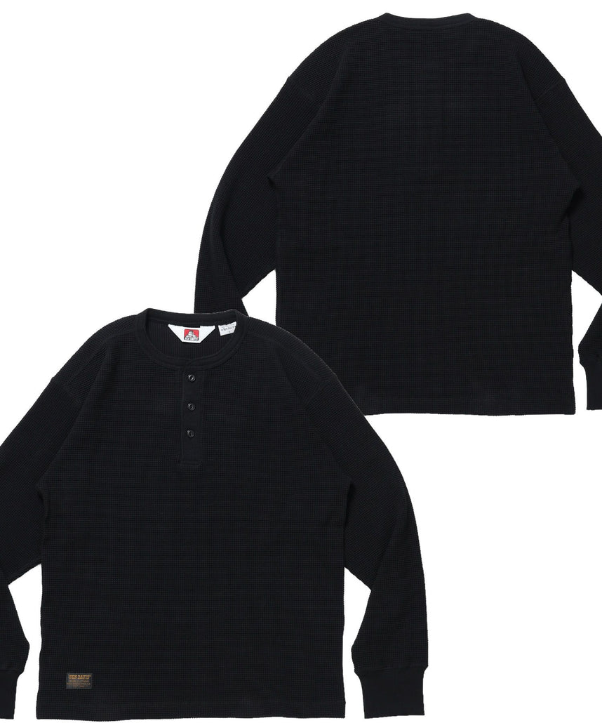【BEN DAVIS（ベンデイビス）】WAFFLE L/S HENLEY / ワッフル ヘンリーネック ロンT ユニセックス 長袖 サーマル ブラック