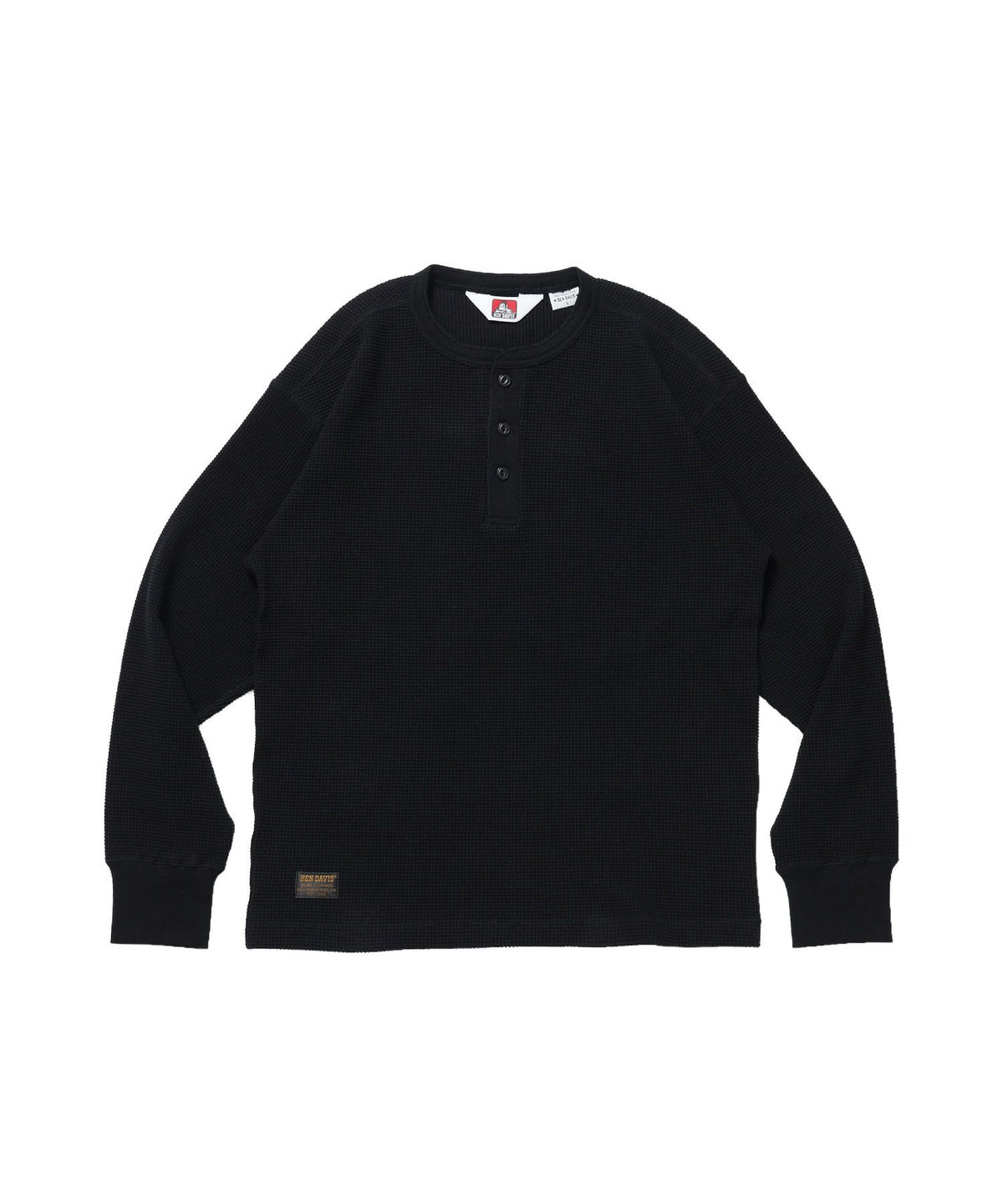【BEN DAVIS（ベンデイビス）】WAFFLE L/S HENLEY / ワッフル ヘンリーネック ロンT ユニセックス 長袖 サーマル ブラック