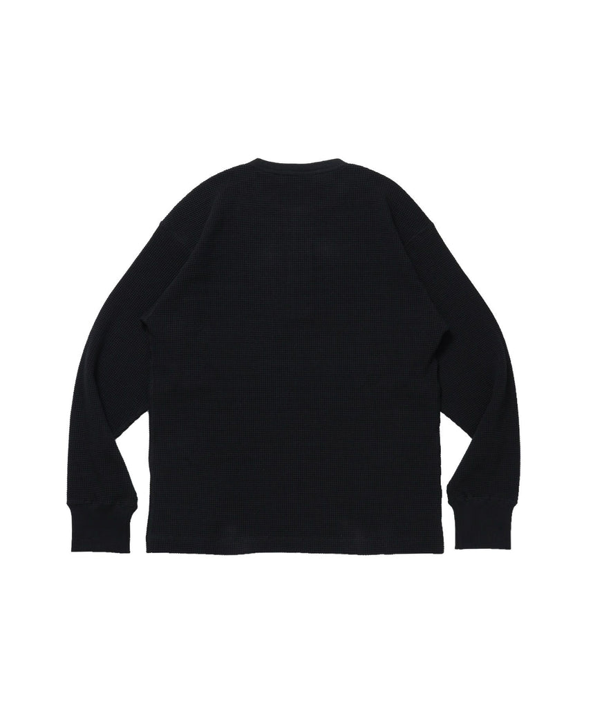 WAFFLE L/S HENLEY / ワッフル ヘンリーネック ロンT ユニセックス 長袖 サーマル ブラック