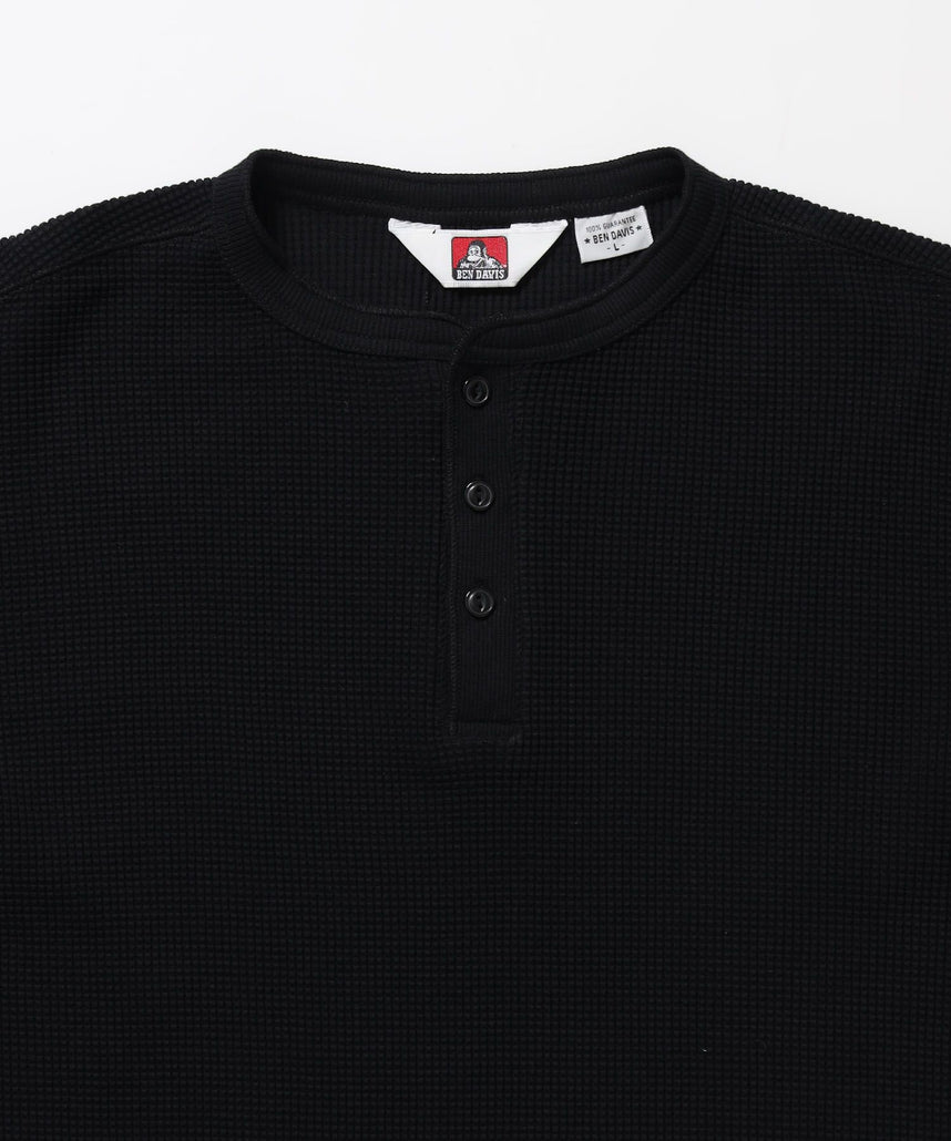 WAFFLE L/S HENLEY / ワッフル ヘンリーネック ロンT ユニセックス 長袖 サーマル ブラック