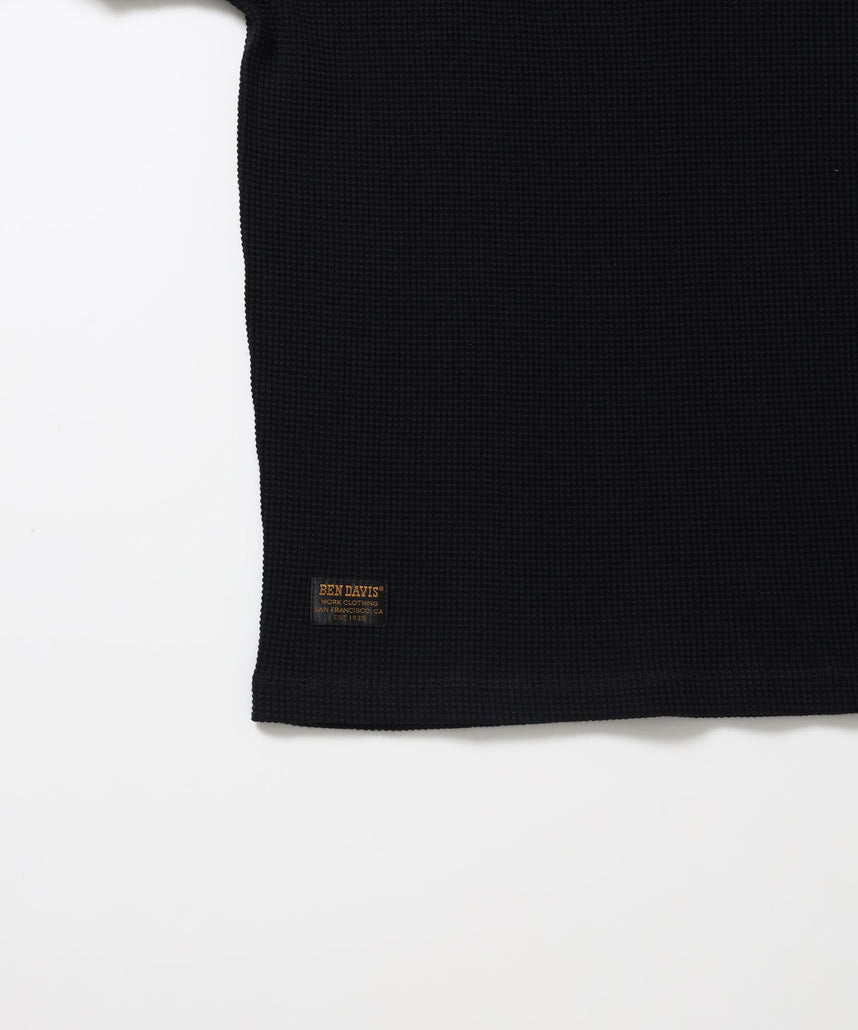 WAFFLE L/S HENLEY / ワッフル ヘンリーネック ロンT ユニセックス 長袖 サーマル ブラック