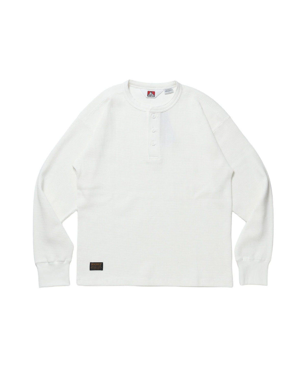 【BEN DAVIS（ベンデイビス）】WAFFLE L/S HENLEY / ワッフル ヘンリーネック ロンT ユニセックス 長袖 サーマル ホワイト