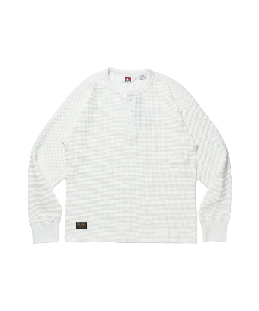 【BEN DAVIS（ベンデイビス）】WAFFLE L/S HENLEY / ワッフル ヘンリーネック ロンT ユニセックス 長袖 サーマル ホワイト