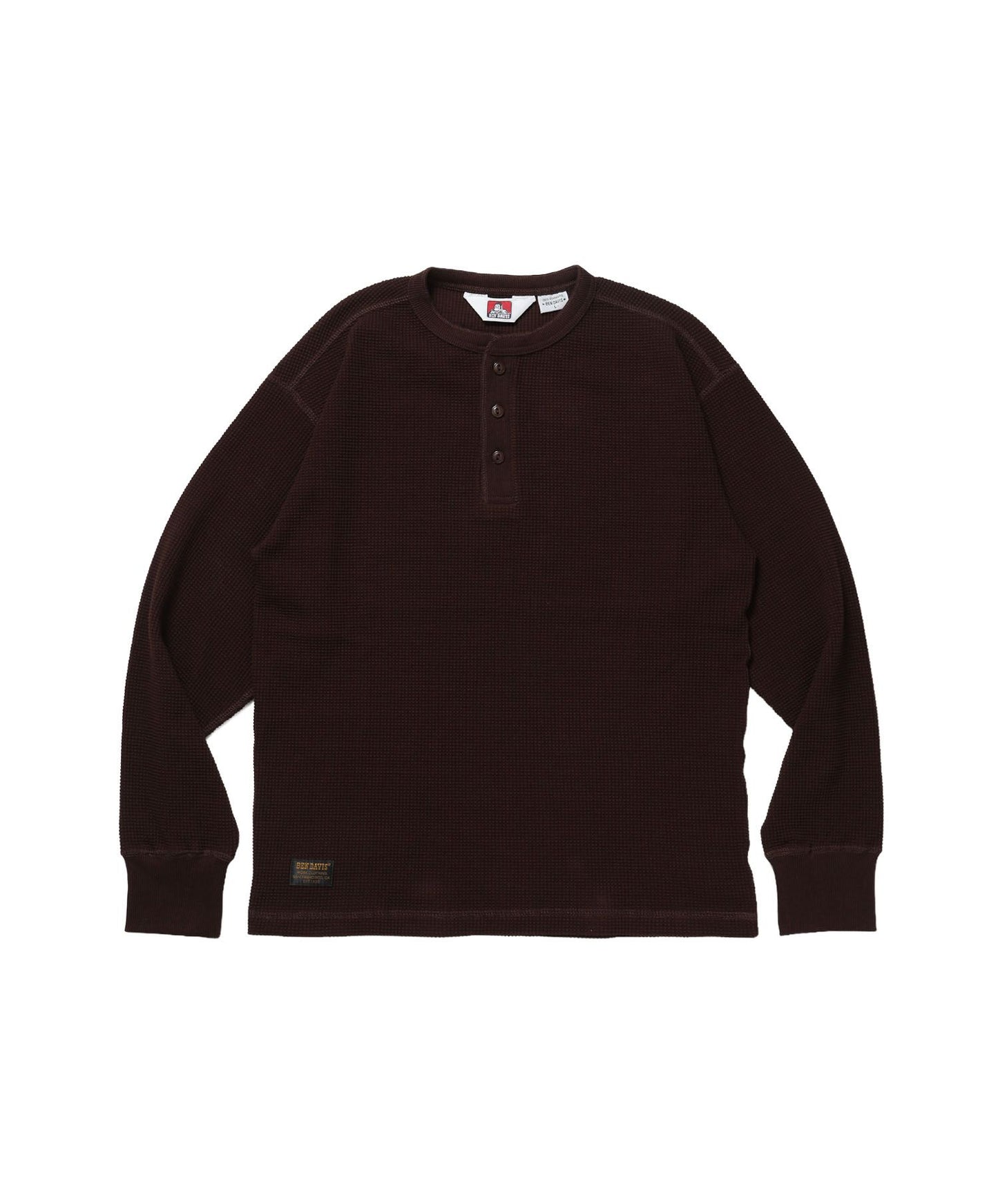 【BEN DAVIS（ベンデイビス）】WAFFLE L/S HENLEY / ワッフル ヘンリーネック ロンT ユニセックス 長袖 サーマル ブラウン
