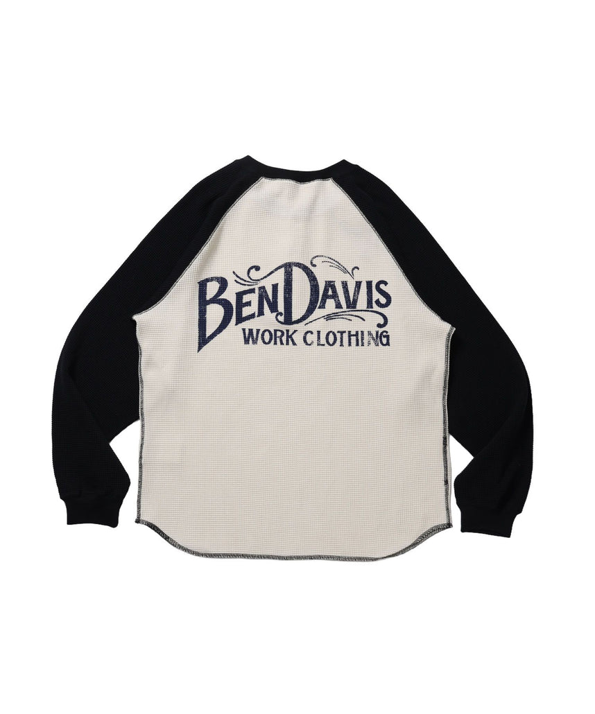 【BEN DAVIS（ベンデイビス）】BIG WAFFLE L/S HENLEY / ワッフル ラグラン ヘンリー ユニセックス 長袖 ロンT ブラック