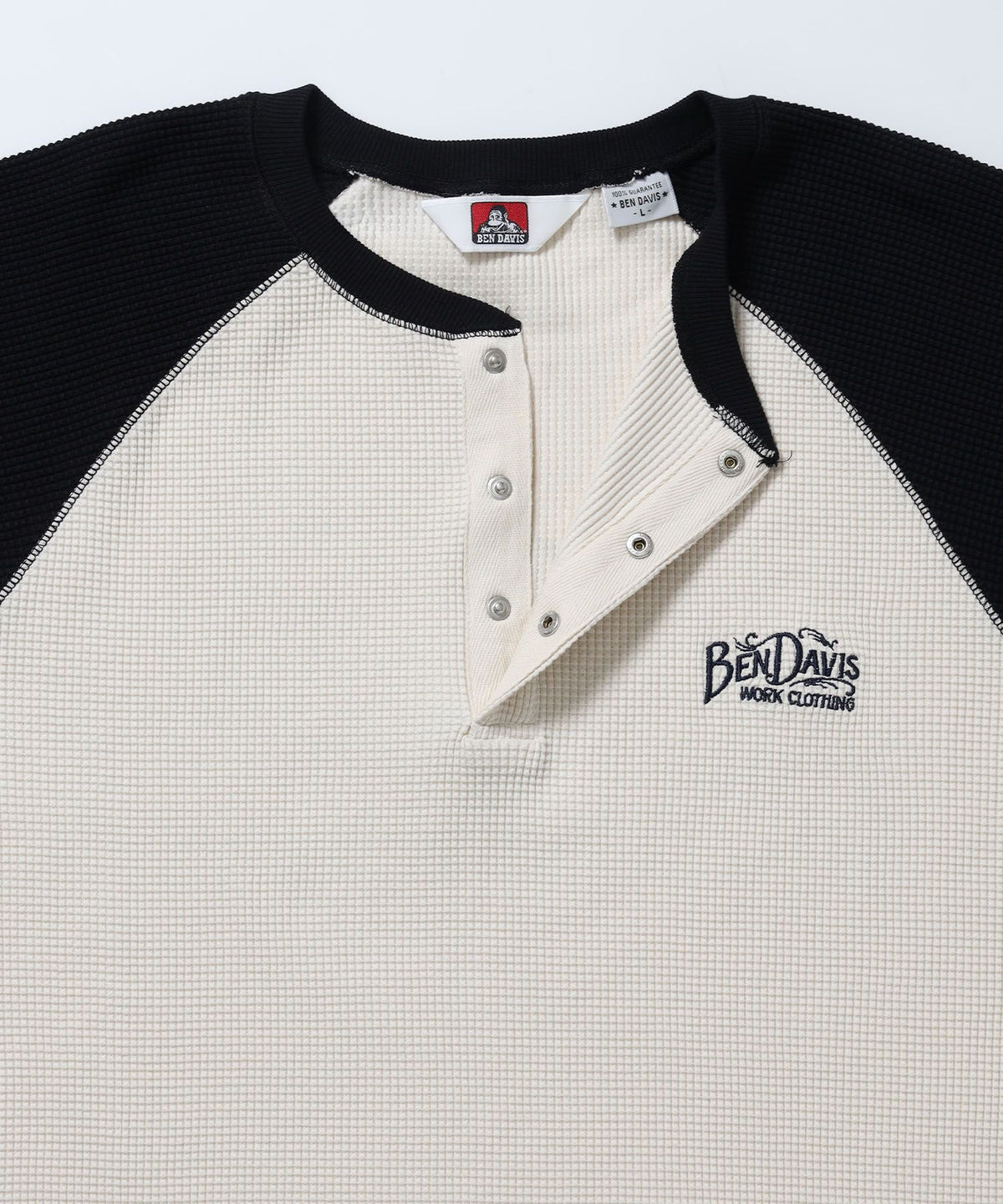 BIG WAFFLE L/S HENLEY / ワッフル ラグラン ヘンリー ユニセックス 長袖 ロンT ブラック