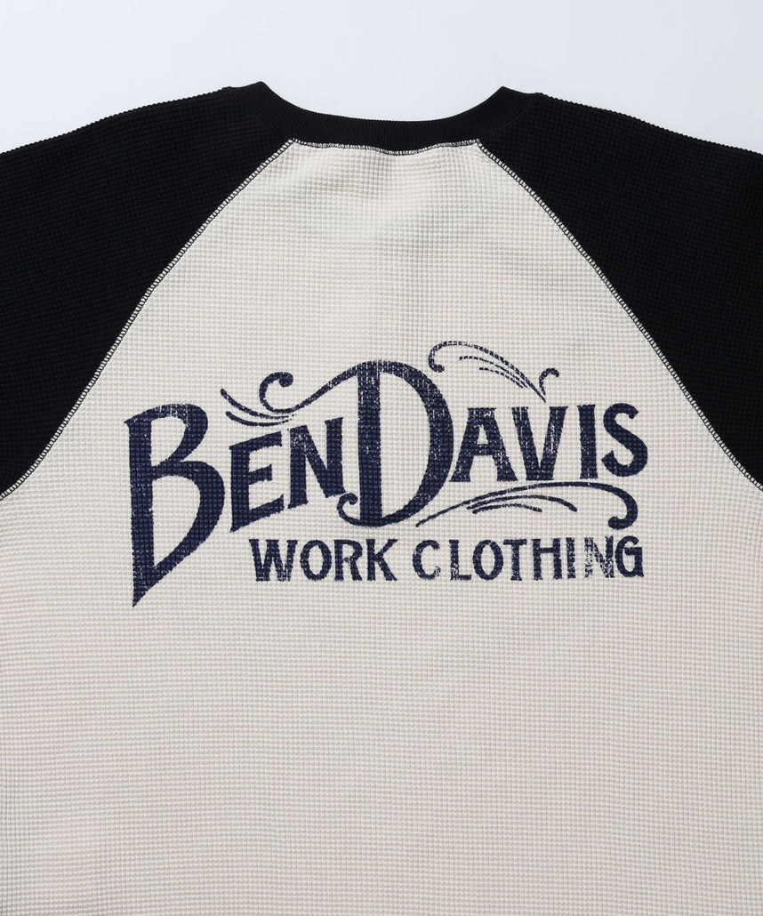 BIG WAFFLE L/S HENLEY / ワッフル ラグラン ヘンリー ユニセックス 長袖 ロンT ブラック