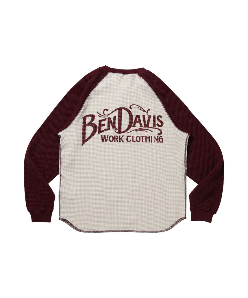 【BEN DAVIS（ベンデイビス）】BIG WAFFLE L/S HENLEY / ワッフル ラグラン ヘンリー ユニセックス 長袖 ロンT ワイン
