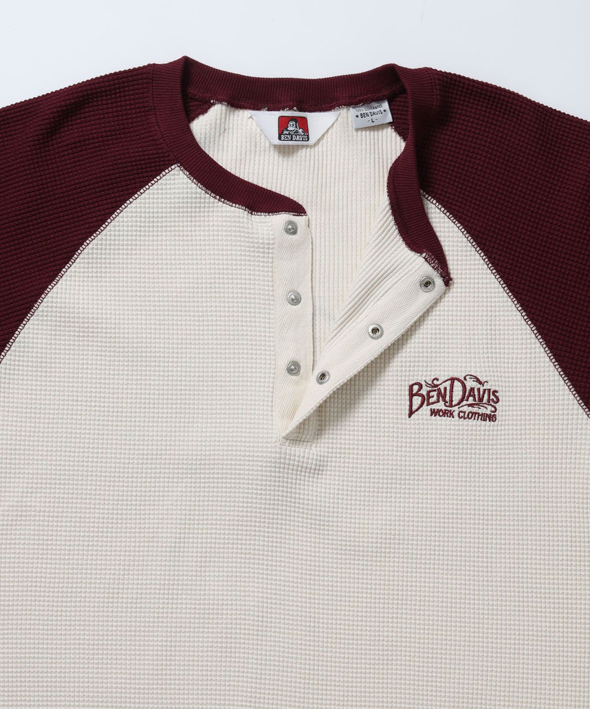 BIG WAFFLE L/S HENLEY / ワッフル ラグラン ヘンリー ユニセックス 長袖 ロンT ワイン