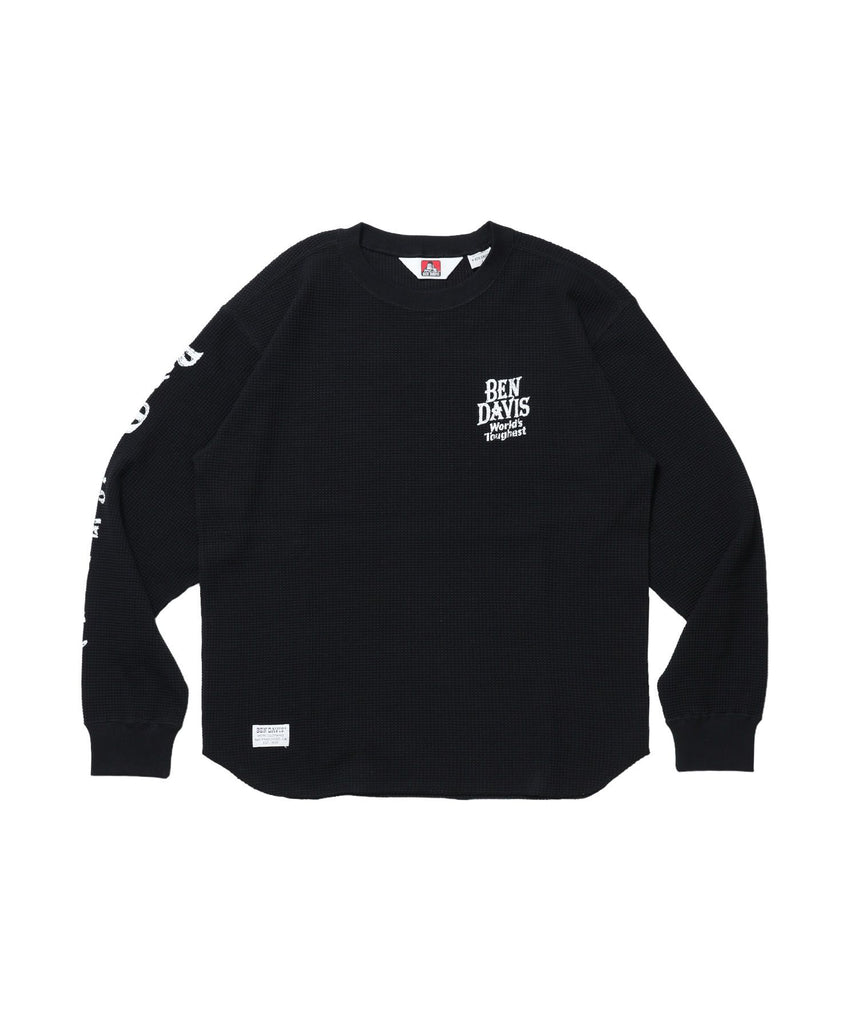【BEN DAVIS（ベンデイビス）】BIG WAFFLE GRAPHIC CREW / ワッフル グラフィック クルー ロンT ユニセックス 長袖 ブラック