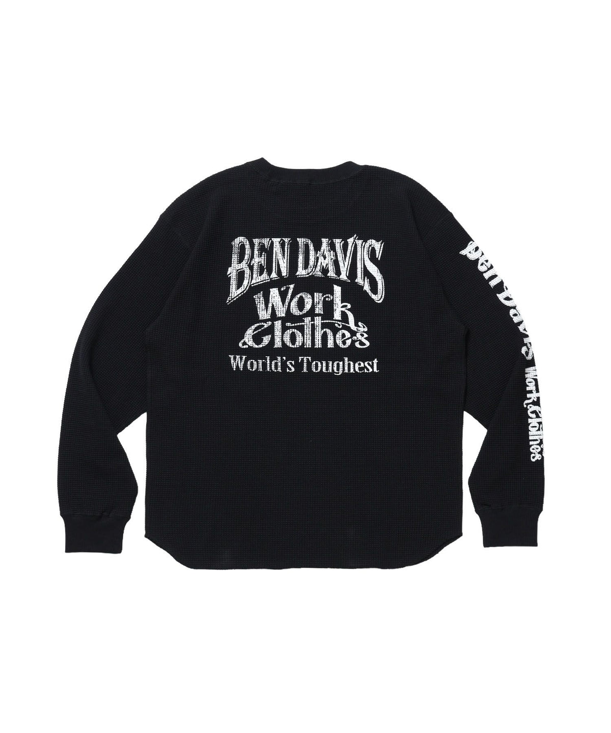 【BEN DAVIS（ベンデイビス）】BIG WAFFLE GRAPHIC CREW / ワッフル グラフィック クルー ロンT ユニセックス 長袖 ブラック