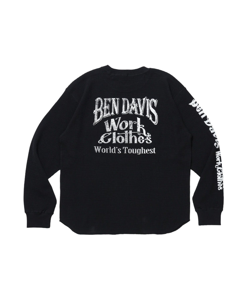 【BEN DAVIS（ベンデイビス）】BIG WAFFLE GRAPHIC CREW / ワッフル グラフィック クルー ロンT ユニセックス 長袖 ブラック