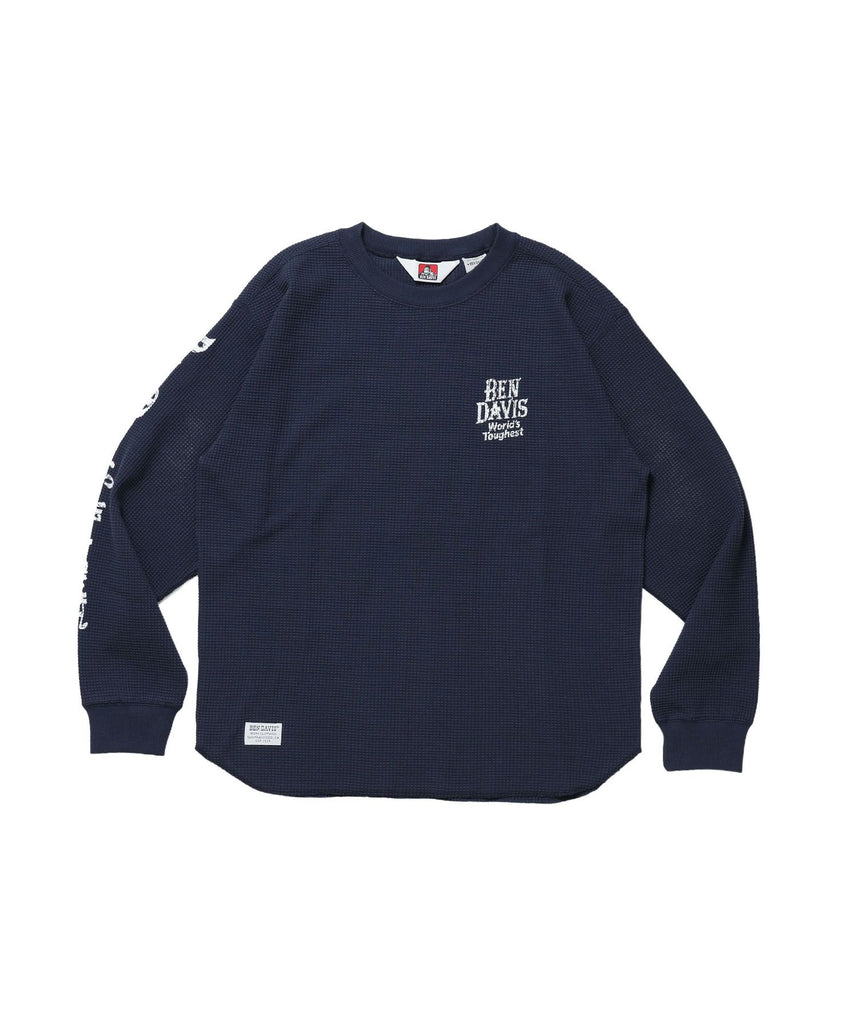 【BEN DAVIS（ベンデイビス）】BIG WAFFLE GRAPHIC CREW / ワッフル グラフィック クルー ロンT ユニセックス 長袖 ネイビー