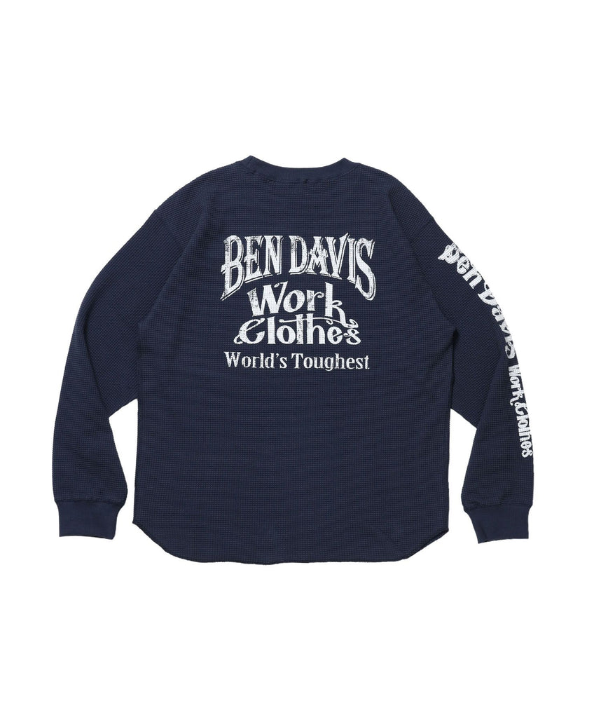 【BEN DAVIS（ベンデイビス）】BIG WAFFLE GRAPHIC CREW / ワッフル グラフィック クルー ロンT ユニセックス 長袖 ネイビー