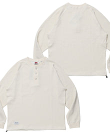 BIG WAFFLE HENLEY WIDE P/O / ワッフル ヘンリー ネック ワイドシルエット ロンT ユニセックス 長袖 オフホワイト
