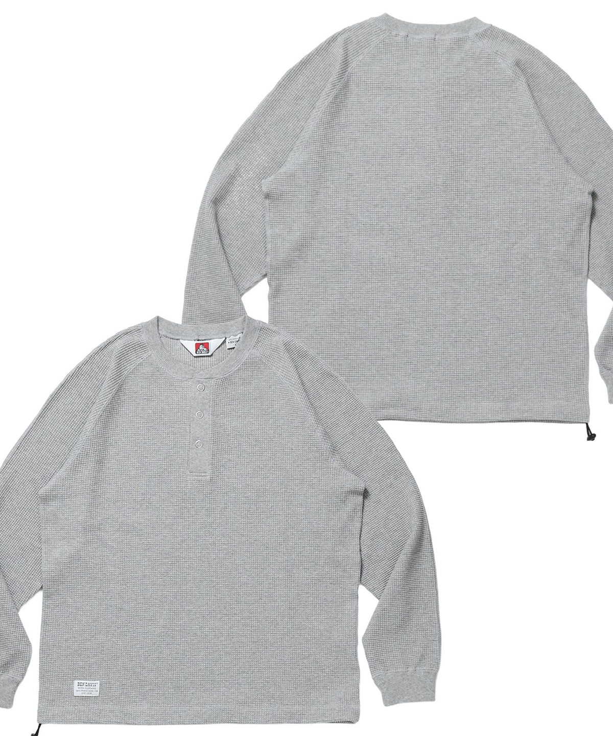 【BEN DAVIS（ベンデイビス）】BIG WAFFLE HENLEY WIDE P/O / ワッフル ヘンリー ネック ワイドシルエット ロンT ユニセックス 長袖 ライトグレー