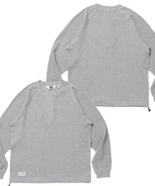 BIG WAFFLE HENLEY WIDE P/O / ワッフル ヘンリー ネック ワイドシルエット ロンT ユニセックス 長袖 ライトグレー