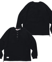 BIG WAFFLE HENLEY WIDE P/O / ワッフル ヘンリー ネック ワイドシルエット ロンT ユニセックス 長袖 ブラック