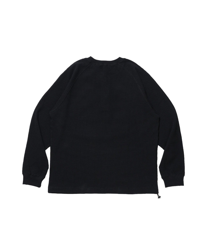 BIG WAFFLE HENLEY WIDE P/O / ワッフル ヘンリー ネック ワイドシルエット ロンT ユニセックス 長袖 ブラック