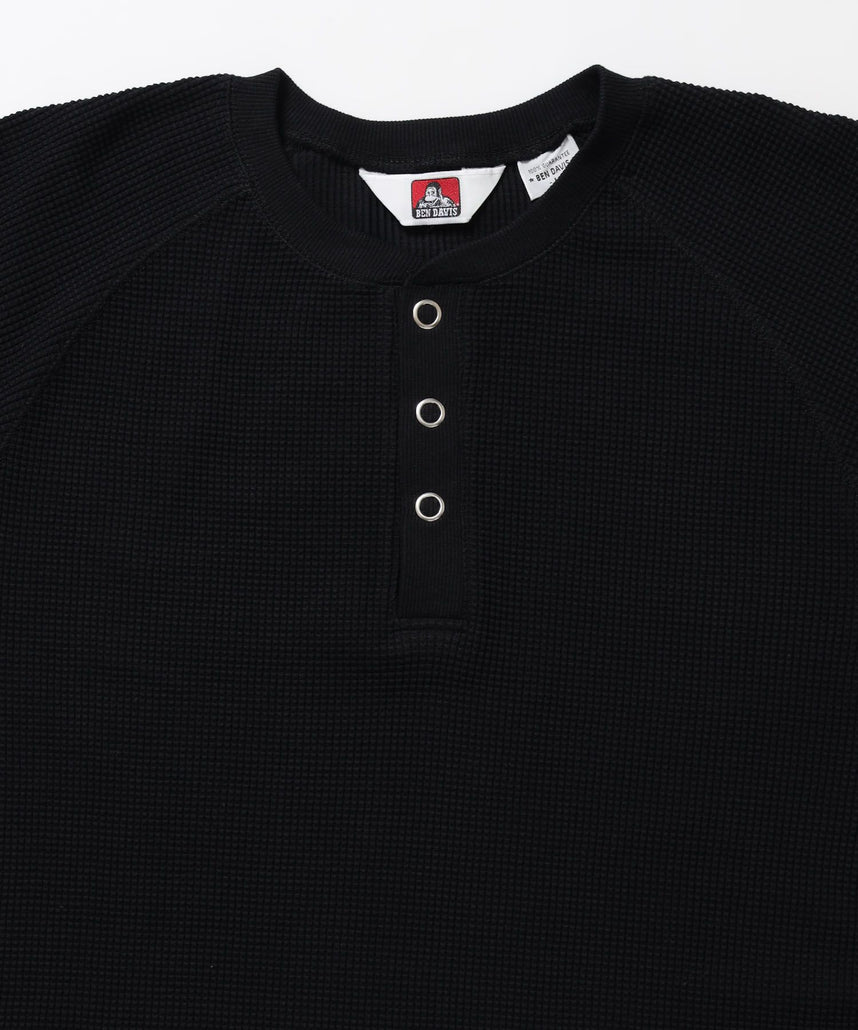 BIG WAFFLE HENLEY WIDE P/O / ワッフル ヘンリー ネック ワイドシルエット ロンT ユニセックス 長袖 ブラック