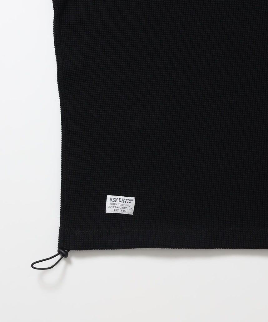 BIG WAFFLE HENLEY WIDE P/O / ワッフル ヘンリー ネック ワイドシルエット ロンT ユニセックス 長袖 ブラック