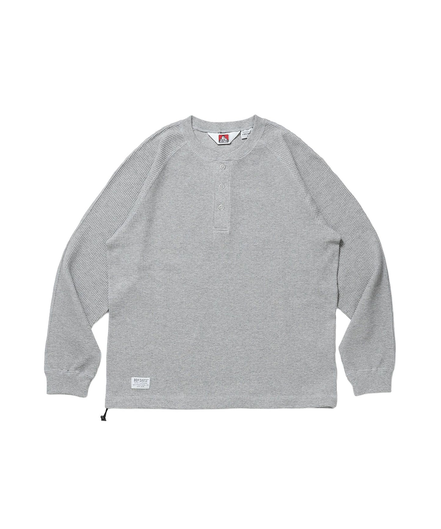 【BEN DAVIS（ベンデイビス）】BIG WAFFLE HENLEY WIDE P/O / ワッフル ヘンリー ネック ワイドシルエット ロンT ユニセックス 長袖 ライトグレー