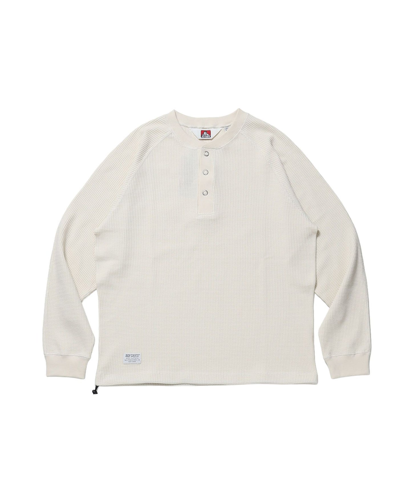 【BEN DAVIS（ベンデイビス）】BIG WAFFLE HENLEY WIDE P/O / ワッフル ヘンリー ネック ワイドシルエット ロンT ユニセックス 長袖 オフホワイト