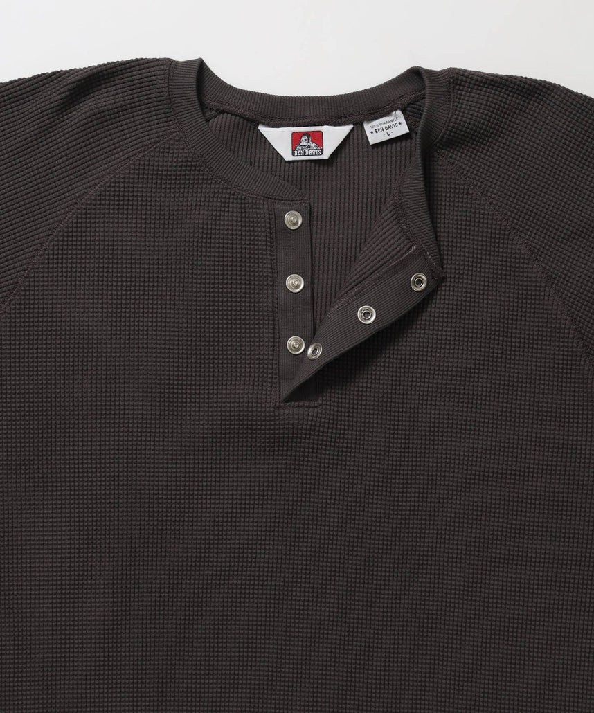 BIG WAFFLE HENLEY WIDE P/O / ワッフル ヘンリー ネック ワイドシルエット ロンT ユニセックス 長袖 ダークブラウン