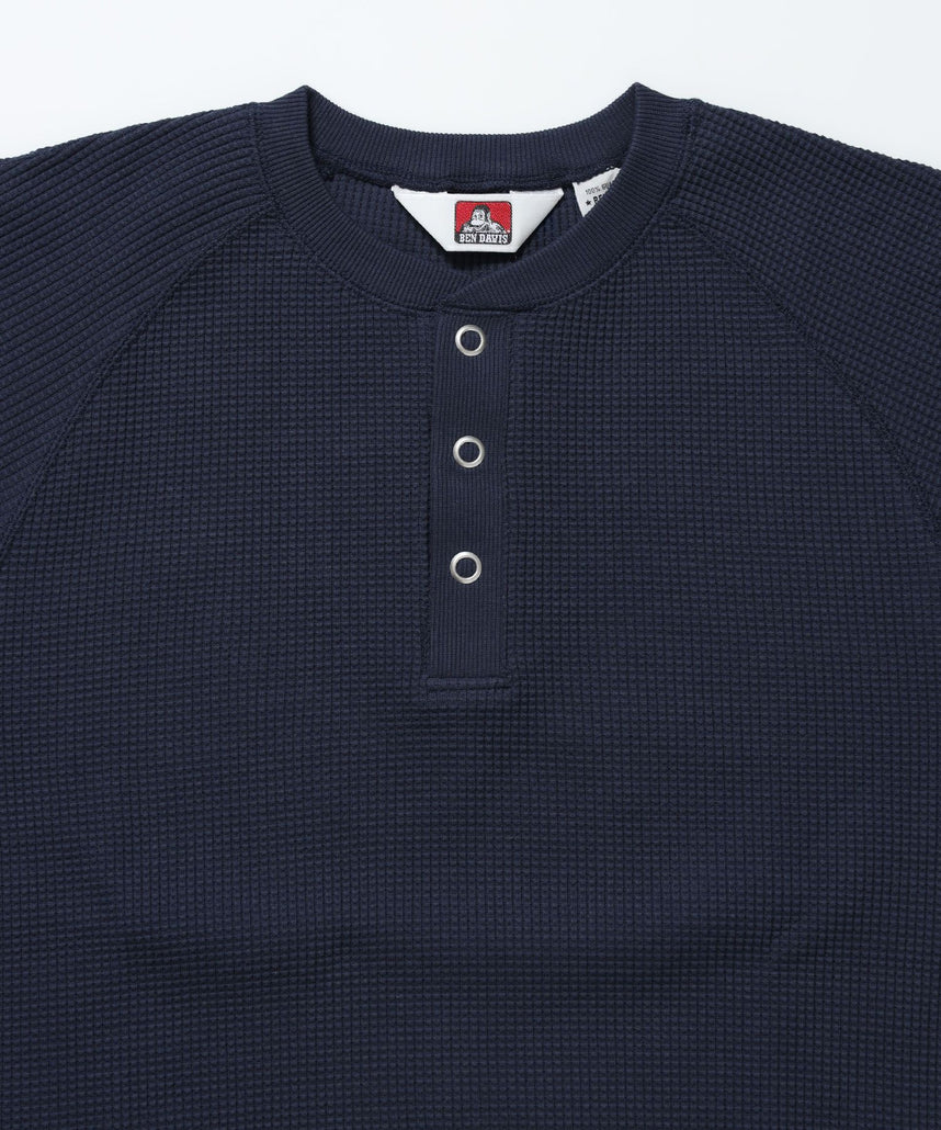 BIG WAFFLE HENLEY WIDE P/O / ワッフル ヘンリー ネック ワイドシルエット ロンT ユニセックス 長袖 ネイビー