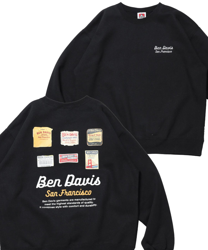 【BEN DAVIS（ベンデイビス）】Graphic Sweatshirt / スウェット クルーネック グラフィック 裏起毛 ユニセックス ブラック