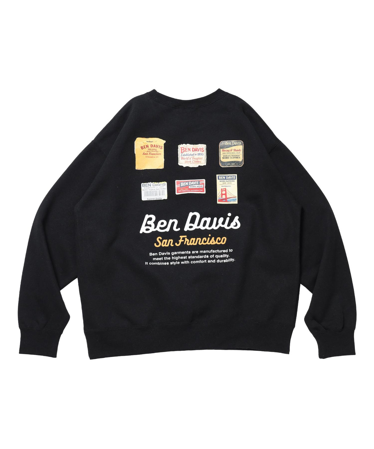 【BEN DAVIS（ベンデイビス）】Graphic Sweatshirt / スウェット クルーネック グラフィック 裏起毛 ユニセックス ブラック