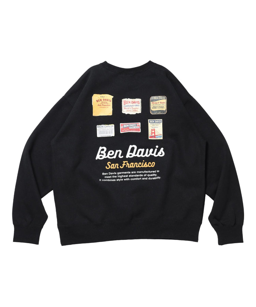 【BEN DAVIS（ベンデイビス）】Graphic Sweatshirt / スウェット クルーネック グラフィック 裏起毛 ユニセックス ブラック