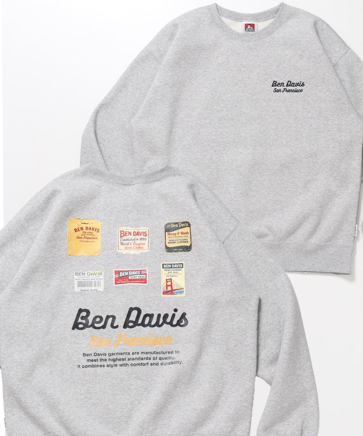 【BEN DAVIS（ベンデイビス）】Graphic Sweatshirt / スウェット クルーネック グラフィック 裏起毛 ユニセックス グレー