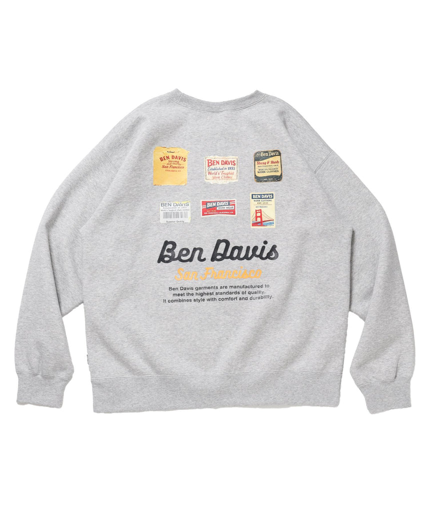 【BEN DAVIS（ベンデイビス）】Graphic Sweatshirt / スウェット クルーネック グラフィック 裏起毛 ユニセックス グレー